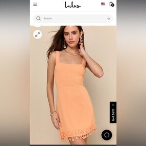 Lulus Feel the Sunshine Washed Orange Tassel Mini Dress